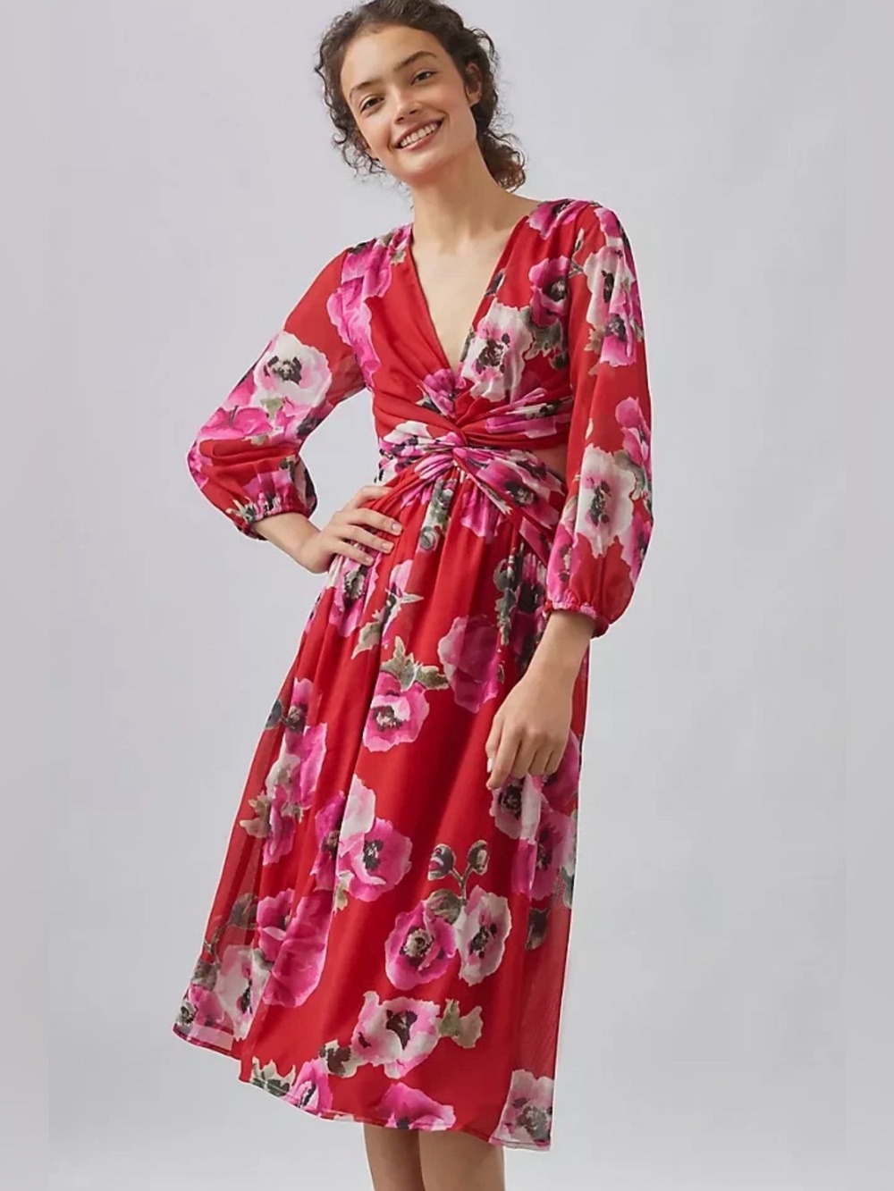 Anthropologie / Ranna Gill Floral Cut Out Midi Dress, M